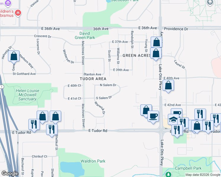 map of restaurants, bars, coffee shops, grocery stores, and more near 1913 South Salem Drive in Anchorage
