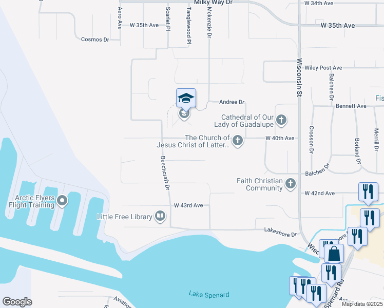 map of restaurants, bars, coffee shops, grocery stores, and more near 3606 West 41st Avenue in Anchorage
