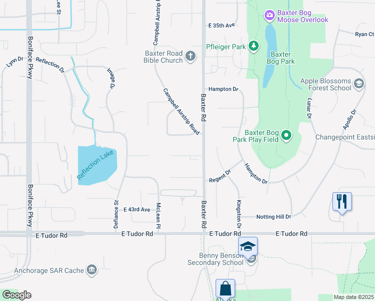 map of restaurants, bars, coffee shops, grocery stores, and more near 6225 Eastwood Court in Anchorage