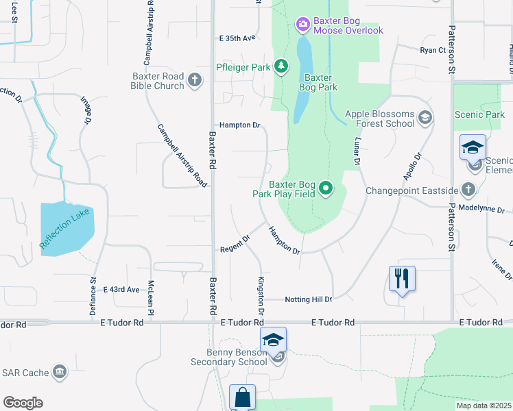 map of restaurants, bars, coffee shops, grocery stores, and more near 3925 Hampton Drive in Anchorage