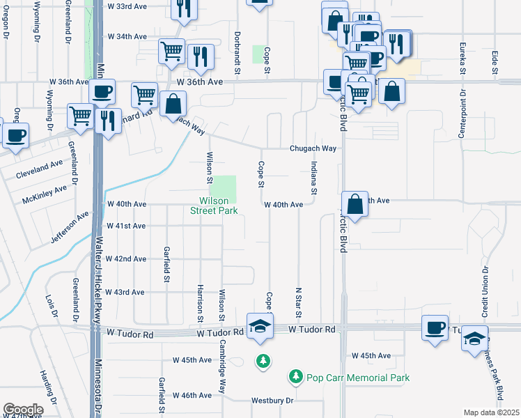map of restaurants, bars, coffee shops, grocery stores, and more near 1006 West 39th Avenue in Anchorage