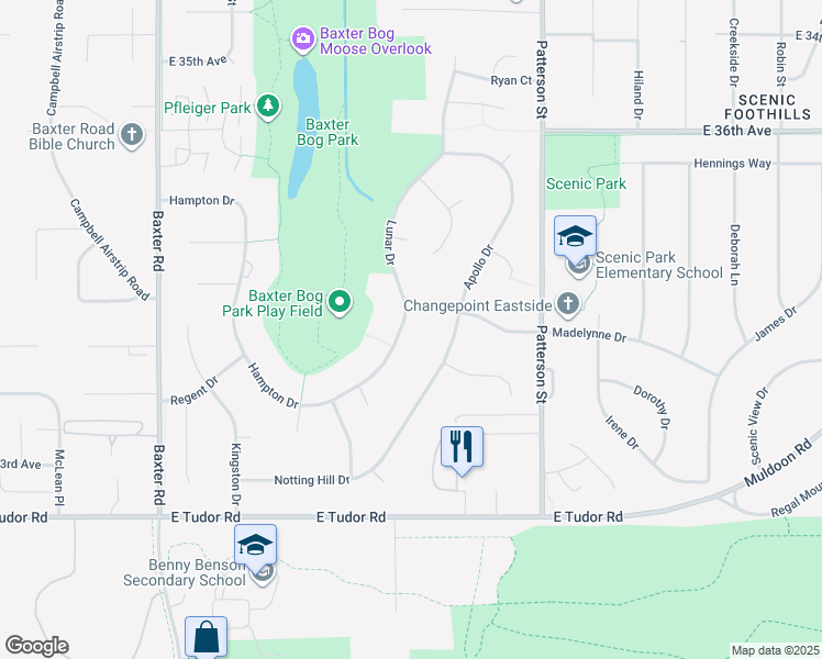 map of restaurants, bars, coffee shops, grocery stores, and more near 4021 Lunar Drive in Anchorage