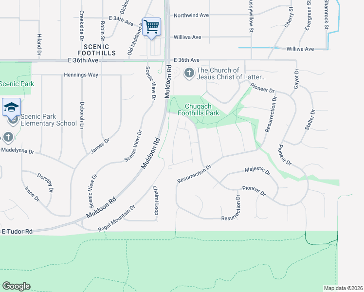map of restaurants, bars, coffee shops, grocery stores, and more near 8001 Pioneer Drive in Anchorage