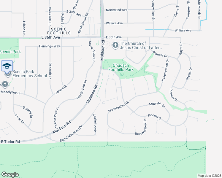 map of restaurants, bars, coffee shops, grocery stores, and more near 8001 Pioneer Drive in Anchorage