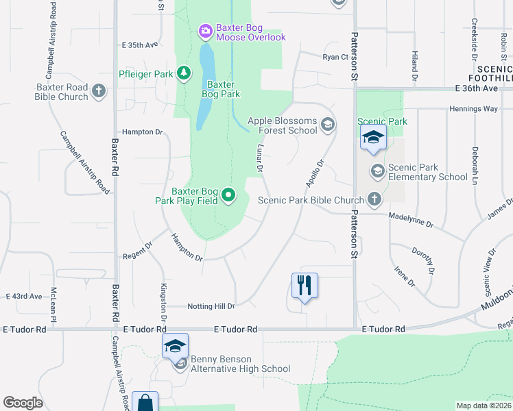 map of restaurants, bars, coffee shops, grocery stores, and more near 3948 Lunar Drive in Anchorage