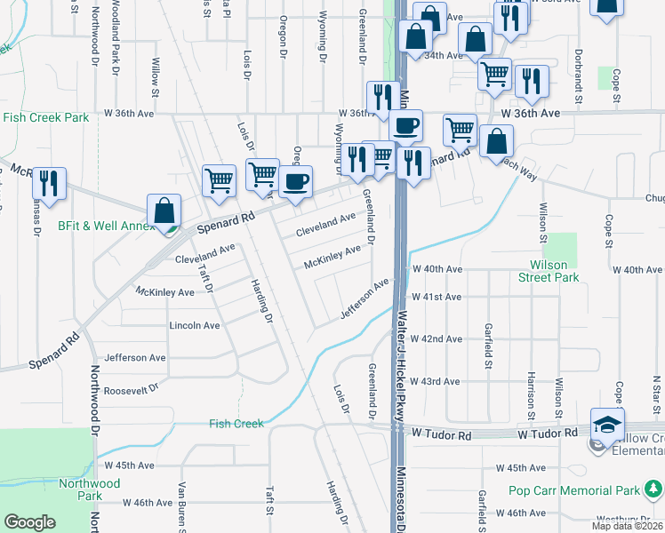 map of restaurants, bars, coffee shops, grocery stores, and more near 1805 McKinley Avenue in Anchorage