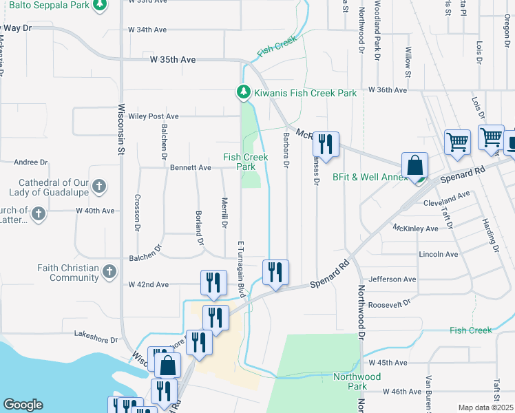 map of restaurants, bars, coffee shops, grocery stores, and more near 3911 East Turnagain Boulevard in Anchorage