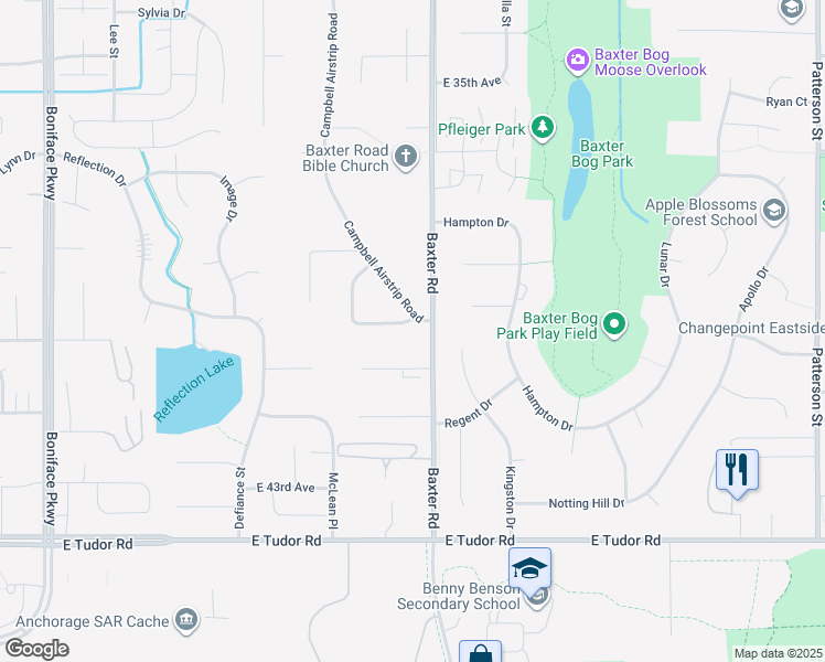 map of restaurants, bars, coffee shops, grocery stores, and more near 3977 Eastway Loop in Anchorage