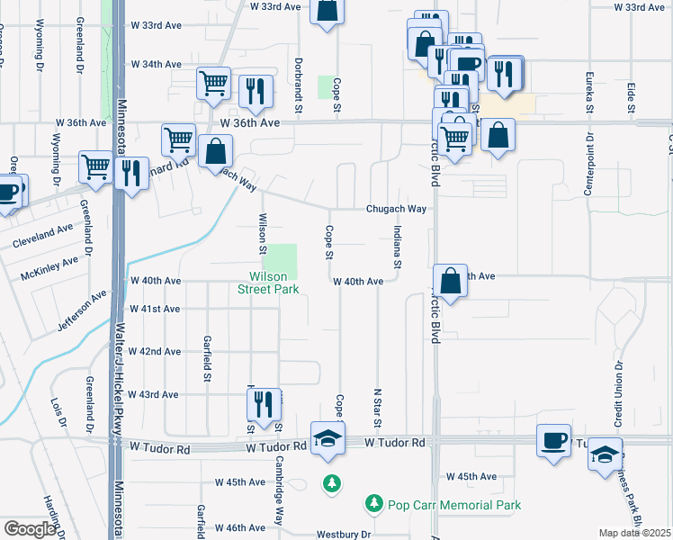 map of restaurants, bars, coffee shops, grocery stores, and more near 1006 West 39th Avenue in Anchorage