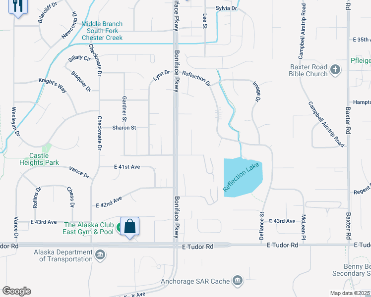 map of restaurants, bars, coffee shops, grocery stores, and more near 3930 Bryant Ridge Place in Anchorage