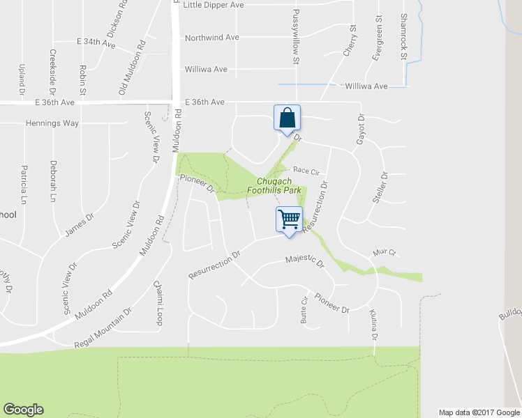 map of restaurants, bars, coffee shops, grocery stores, and more near 3929 Roundtop Circle in Anchorage