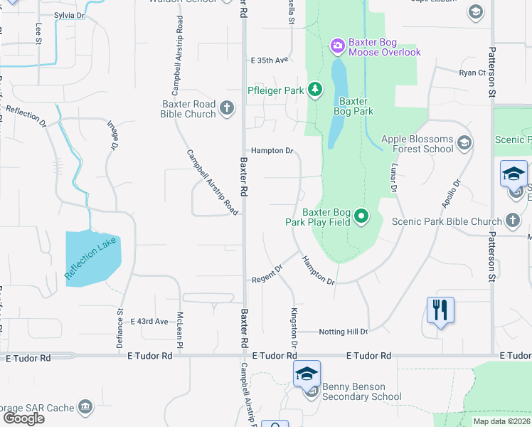 map of restaurants, bars, coffee shops, grocery stores, and more near 6436 Barclay Court in Anchorage