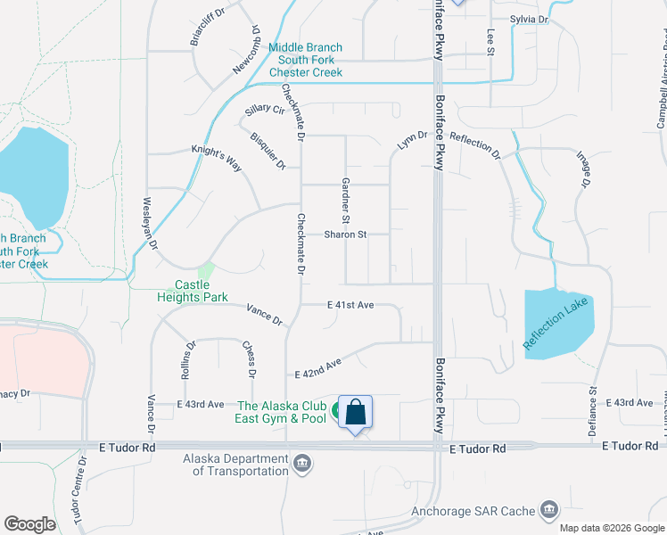 map of restaurants, bars, coffee shops, grocery stores, and more near 3931 Checkmate Drive in Anchorage