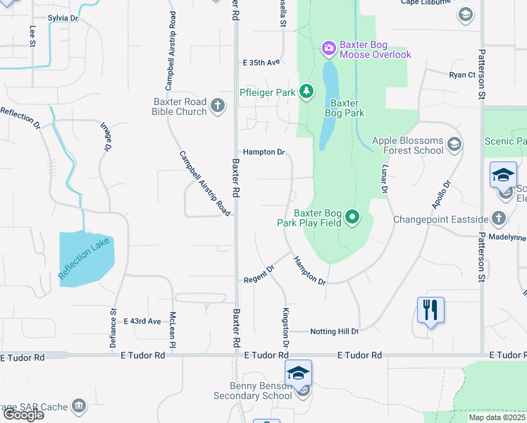 map of restaurants, bars, coffee shops, grocery stores, and more near 6436 Barclay Court in Anchorage