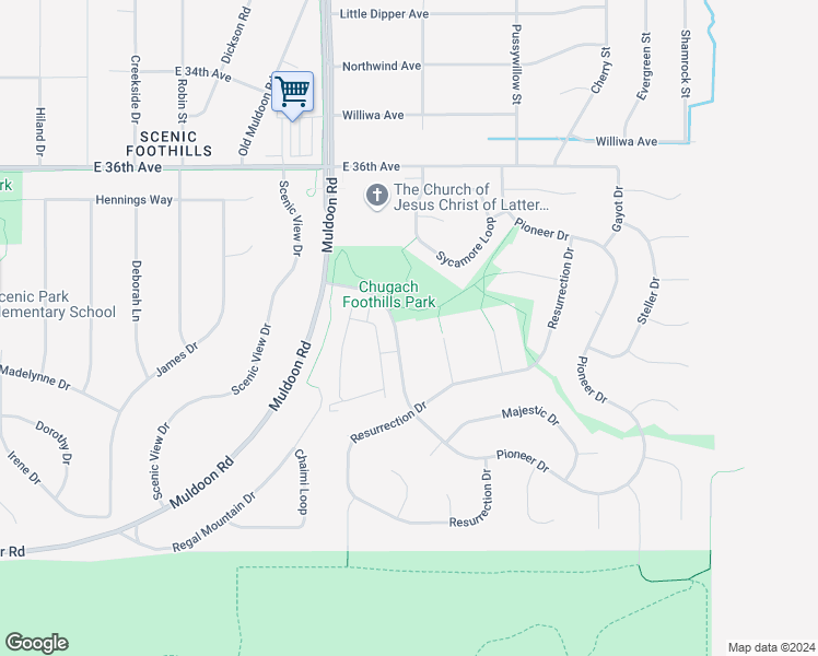map of restaurants, bars, coffee shops, grocery stores, and more near 8003 Pioneer Dr in Anchorage