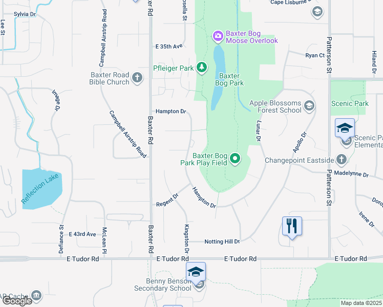 map of restaurants, bars, coffee shops, grocery stores, and more near 3925 Hampton Drive in Anchorage