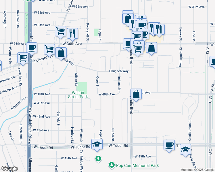 map of restaurants, bars, coffee shops, grocery stores, and more near 1007 West 40th Avenue in Anchorage