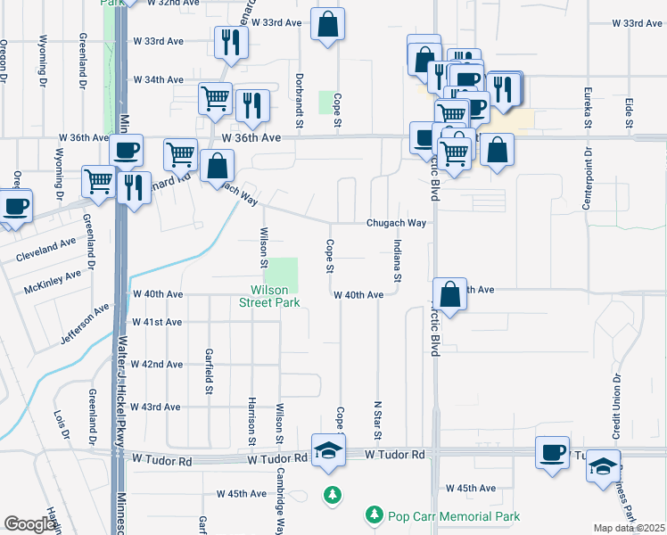 map of restaurants, bars, coffee shops, grocery stores, and more near 1006 West 39th Avenue in Anchorage