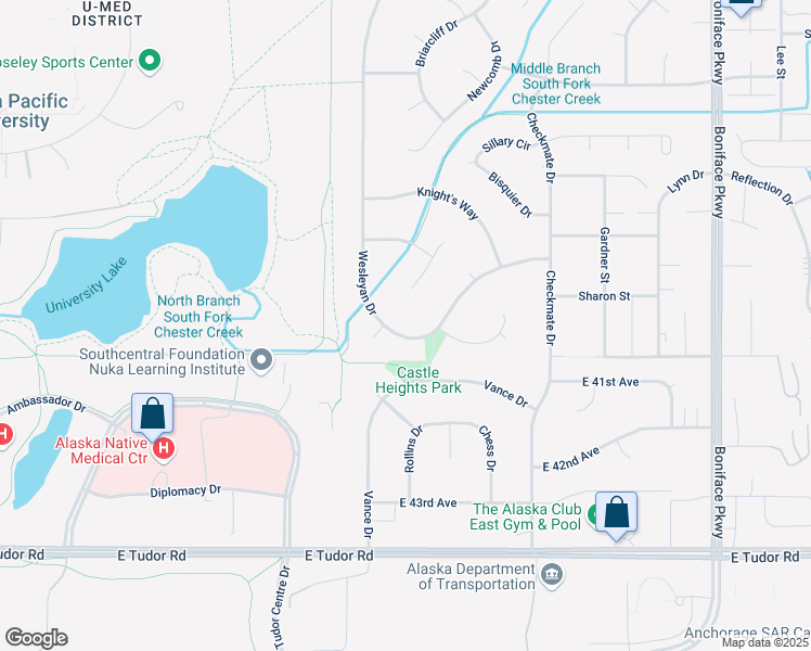 map of restaurants, bars, coffee shops, grocery stores, and more near 4873 Wesleyan Drive in Anchorage