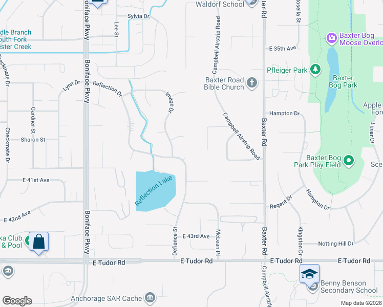 map of restaurants, bars, coffee shops, grocery stores, and more near 3973 Defiance Street in Anchorage