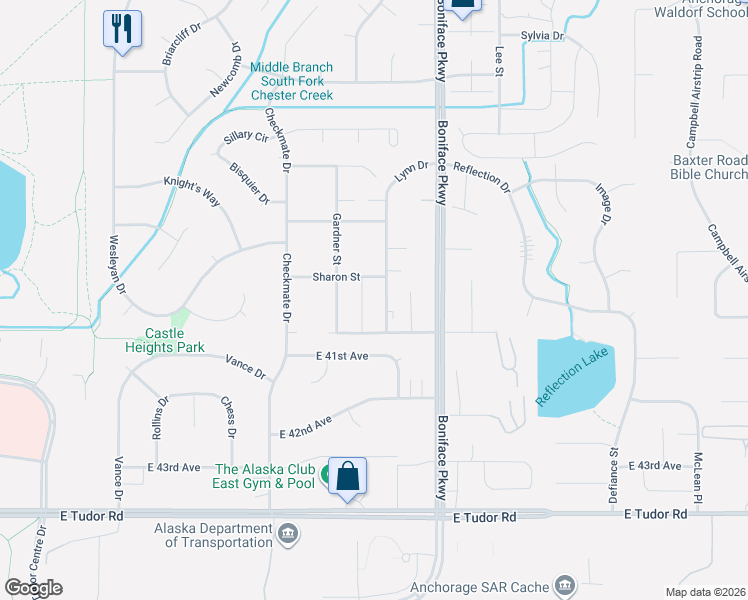 map of restaurants, bars, coffee shops, grocery stores, and more near 3930 Lynn Drive in Anchorage