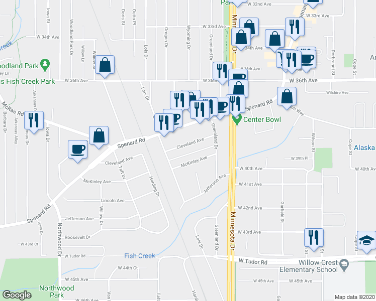 map of restaurants, bars, coffee shops, grocery stores, and more near 1908 Cleveland Avenue in Anchorage