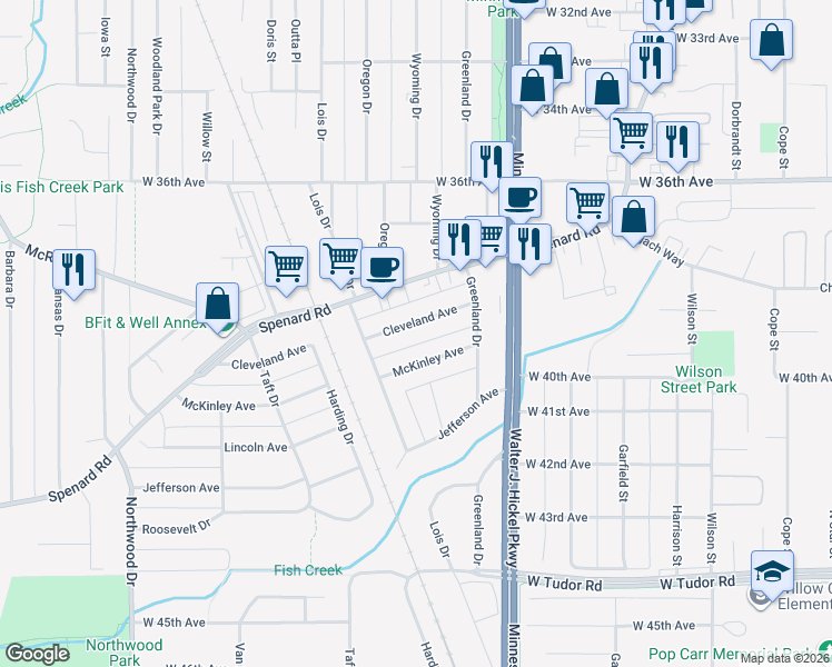map of restaurants, bars, coffee shops, grocery stores, and more near 1908 Cleveland Avenue in Anchorage