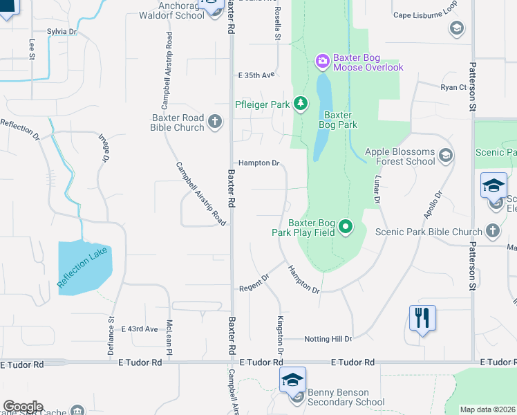 map of restaurants, bars, coffee shops, grocery stores, and more near 6436 Barclay Court in Anchorage