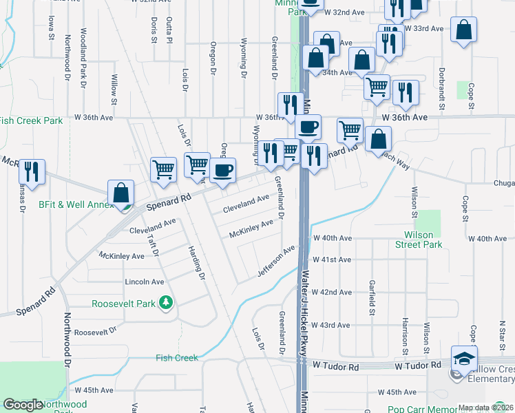 map of restaurants, bars, coffee shops, grocery stores, and more near 1805 McKinley Avenue in Anchorage