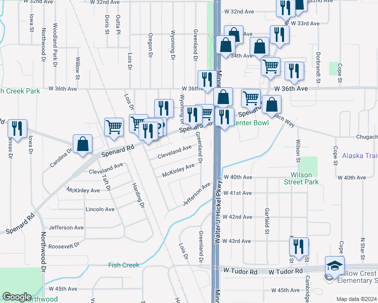 map of restaurants, bars, coffee shops, grocery stores, and more near 1805 McKinley Avenue in Anchorage