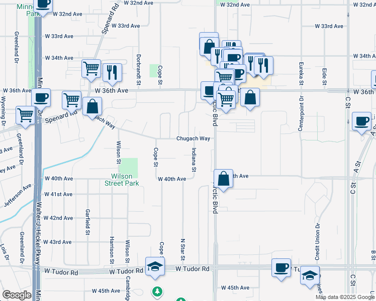 map of restaurants, bars, coffee shops, grocery stores, and more near 930 West 39th Avenue in Anchorage