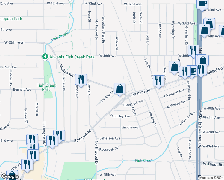 map of restaurants, bars, coffee shops, grocery stores, and more near 3940 Spenard Road in Anchorage