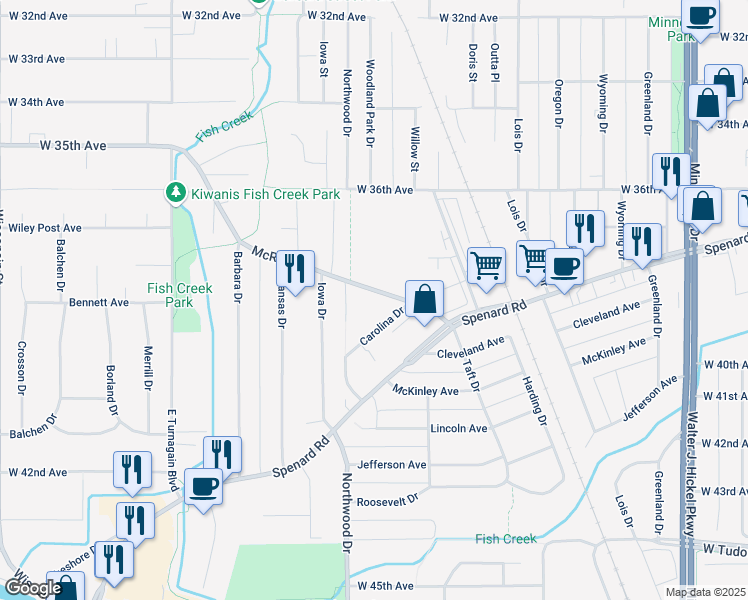 map of restaurants, bars, coffee shops, grocery stores, and more near 2311 McRae Road in Anchorage