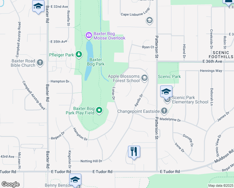 map of restaurants, bars, coffee shops, grocery stores, and more near 3823 Lunar Drive in Anchorage