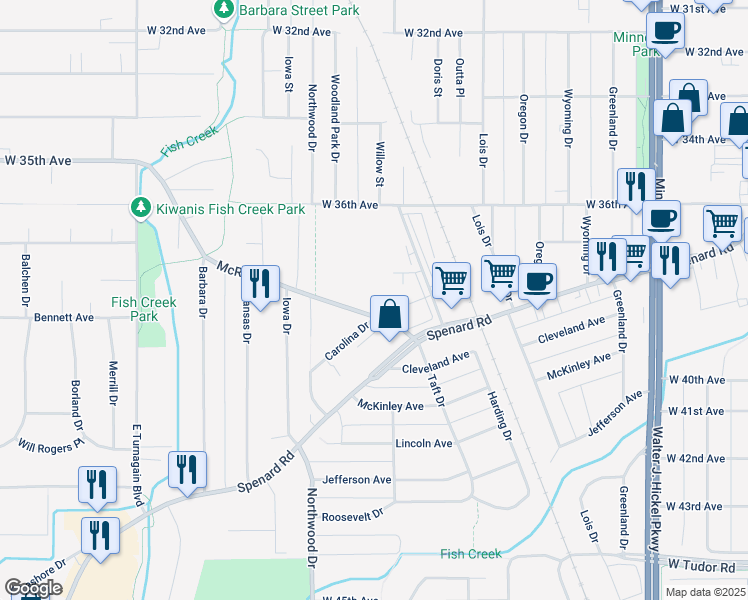 map of restaurants, bars, coffee shops, grocery stores, and more near 2305 McRae Road in Anchorage