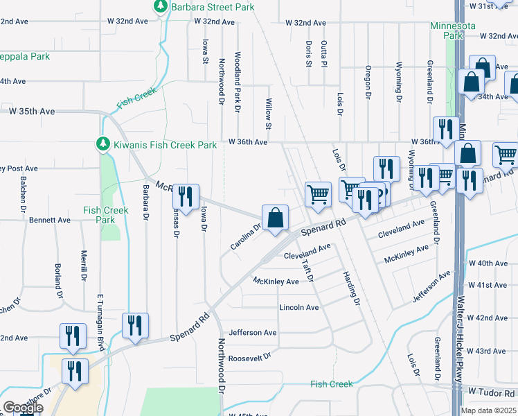 map of restaurants, bars, coffee shops, grocery stores, and more near 2305 McRae Road in Anchorage