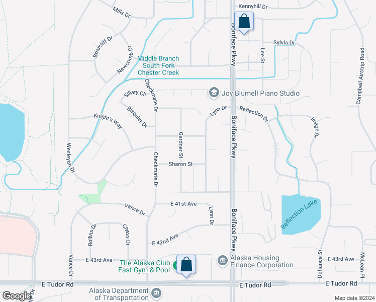 map of restaurants, bars, coffee shops, grocery stores, and more near 3713 Gardner Street in Anchorage