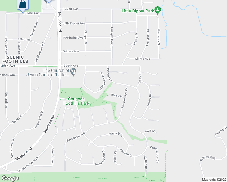 map of restaurants, bars, coffee shops, grocery stores, and more near 8225 Race Circle in Anchorage