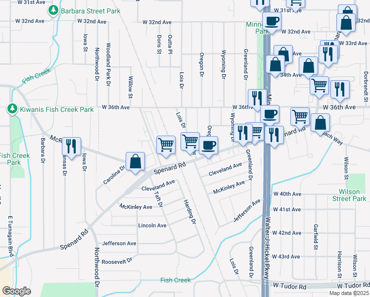 map of restaurants, bars, coffee shops, grocery stores, and more near 3840 Spenard Road in Anchorage