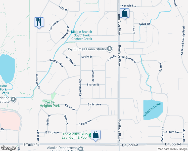 map of restaurants, bars, coffee shops, grocery stores, and more near 3713 Gardner Street in Anchorage