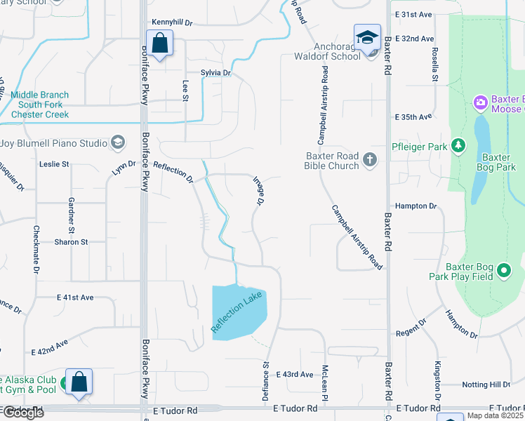 map of restaurants, bars, coffee shops, grocery stores, and more near 3743 Image Drive in Anchorage