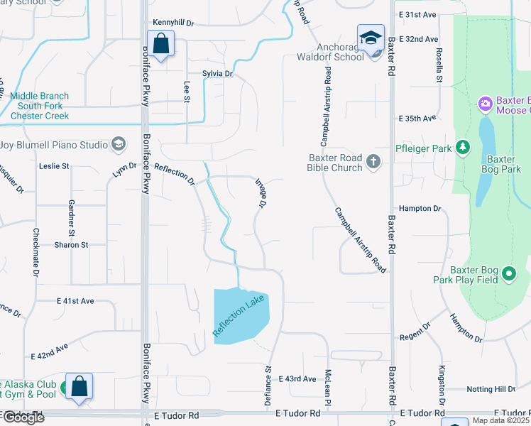 map of restaurants, bars, coffee shops, grocery stores, and more near 3743 Image Drive in Anchorage