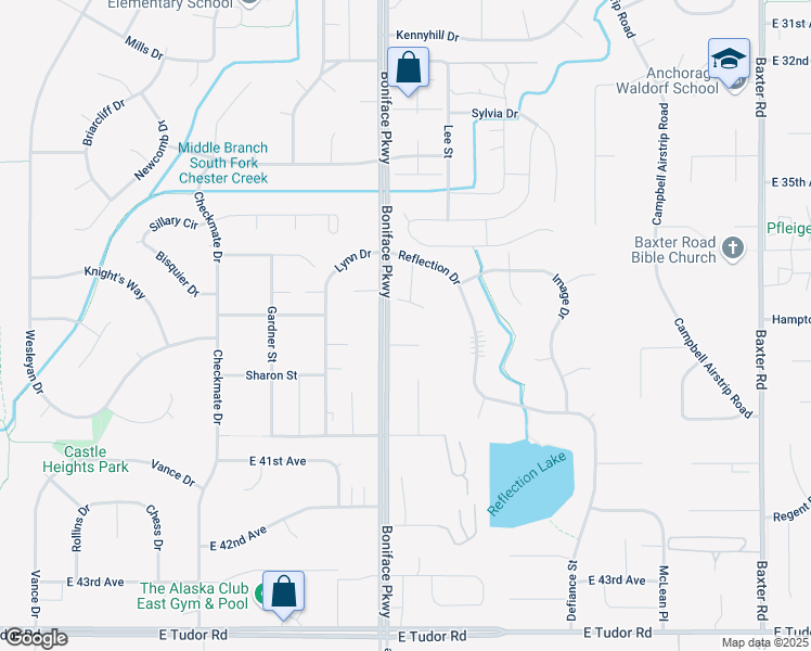 map of restaurants, bars, coffee shops, grocery stores, and more near 5511 East 38th Court in Anchorage