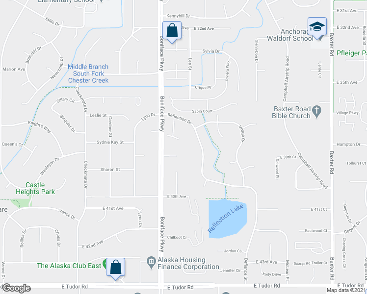 map of restaurants, bars, coffee shops, grocery stores, and more near 5531 East 38th Court in Anchorage