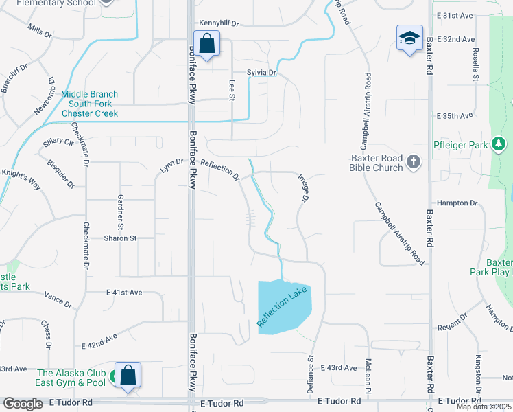 map of restaurants, bars, coffee shops, grocery stores, and more near 3741 Reflection Drive in Anchorage