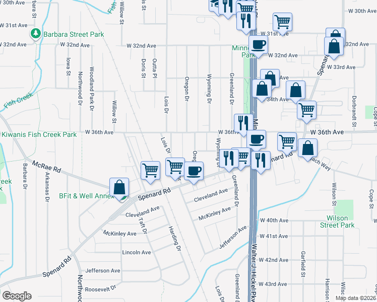 map of restaurants, bars, coffee shops, grocery stores, and more near 1901 West 36th Avenue in Anchorage