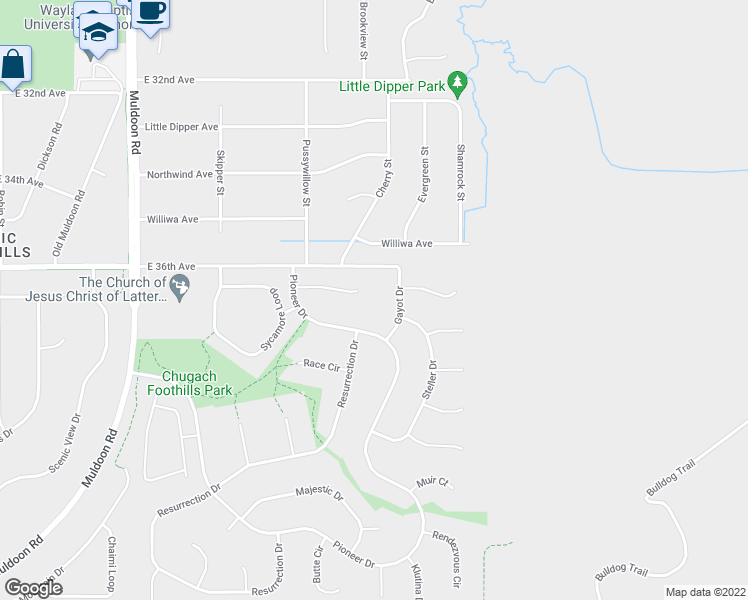 map of restaurants, bars, coffee shops, grocery stores, and more near 8460 Ragged Top Circle in Anchorage