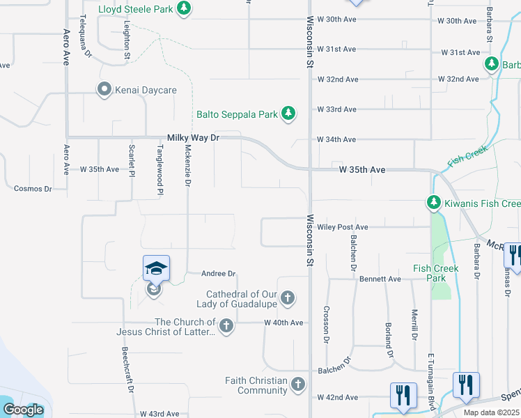 map of restaurants, bars, coffee shops, grocery stores, and more near 3257 Wiley Post Loop in Anchorage