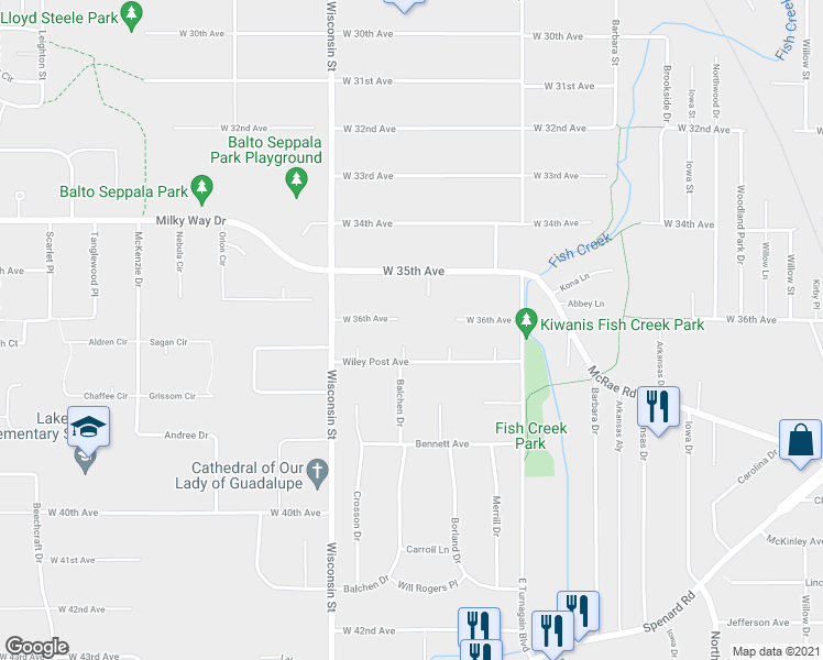 map of restaurants, bars, coffee shops, grocery stores, and more near 3015 Wiley Post Ave in Anchorage