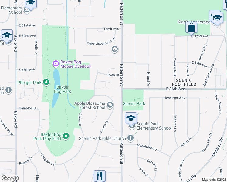 map of restaurants, bars, coffee shops, grocery stores, and more near 7019 Apollo Court in Anchorage